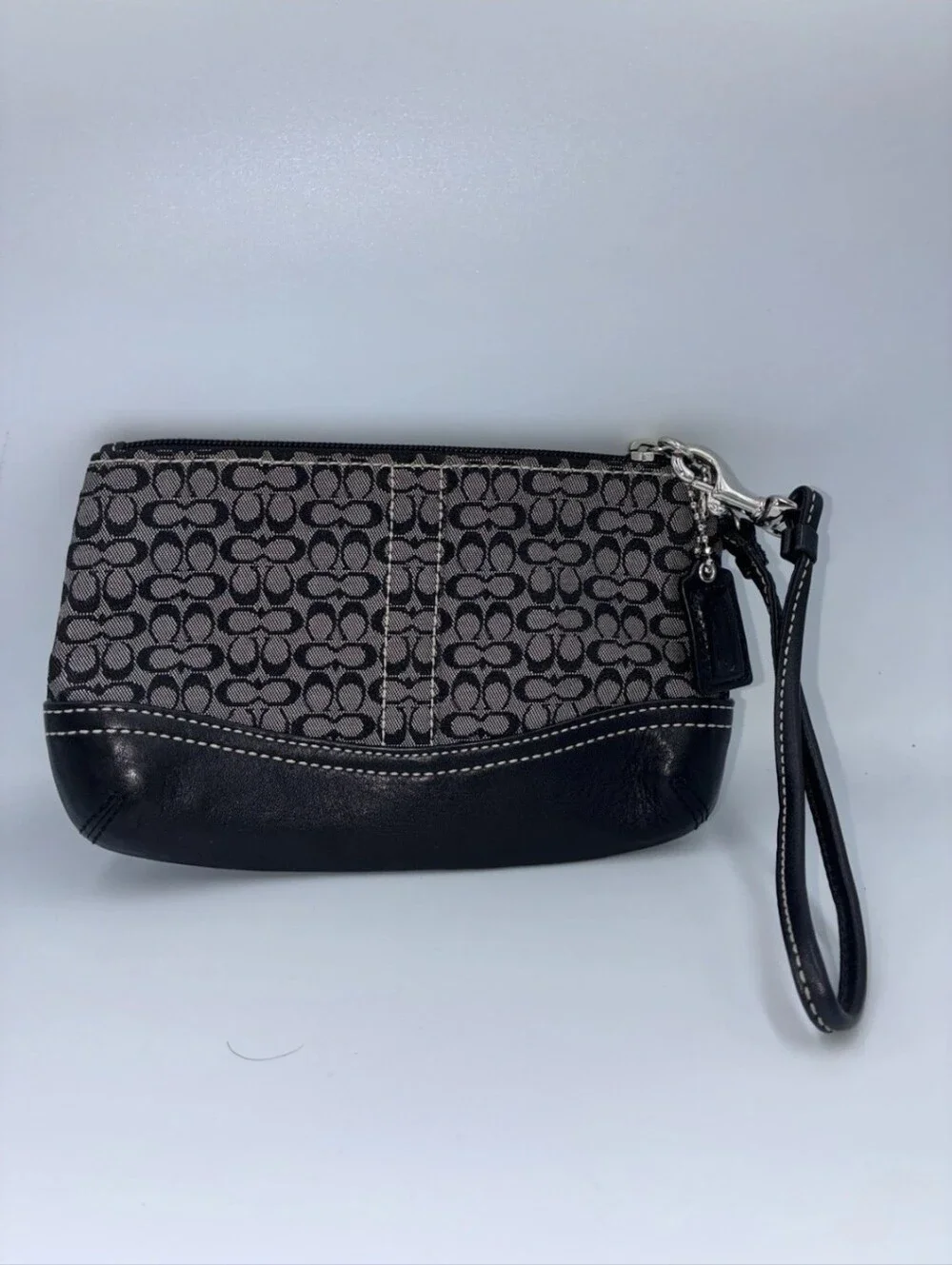 COACH Black & Grey Mini Signature Canvas & Leather Wristlet *please Read*